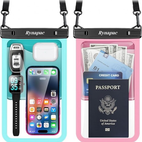 [Up to 10"] Large Waterproof Phone Pouch Bag - 2 Pack IPX8 Waterproof Phone Case for iPhone 17 16 15 Pro Max Galaxy S25 S24 Ultra, Touchscreen & Underwater Photography, Beach Cruise Travel Essentials