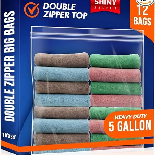 [ 12 COUNT ] 5 Gallon Double Zipper Jumbo Bags, 18x24 inches,12 Count Heavy Duty Storage Bag for Clothing, Bedding, Shoes, Pillows, Pet Supplies, Crafts, Books, Magazines, Toys