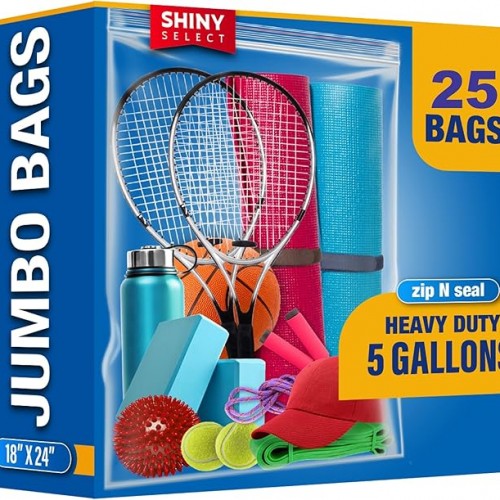 [PACK OF 25] Extra X-Large Big 5 Gallon Storage Bags For Food Prep, Travel, Organization, Moving or Storage, 2 Mil. Thick, 18" x 24",