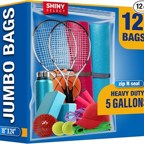 [ 12 COUNT ] - 3 MILL THICK - 5 GALLON - Extra Large Heavy Duty Plastic Storage Bags Zipper Top, 18" x 24", Extra Large Food Storage Bags for Clothes, Travel, Moving, Packing, Campus, Freezer Bag